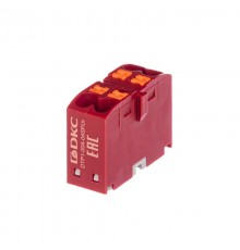 Блок распределительный, зажим push-in, 4 точки подключения 2,5 кв.мм, красный  DTP1-004-04SPUR  DKC
