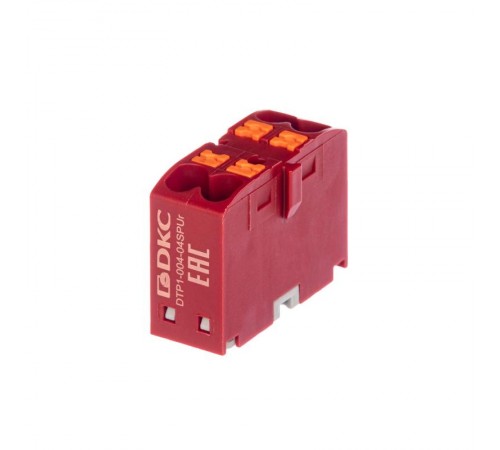 Блок распределительный, зажим push-in, 4 точки подключения 2,5 кв.мм, красный  DTP1-004-04SPUR  DKC