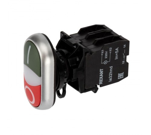 Кнопка LA32 красно-зеленая "Пуск-Стоп" с подсветкой NO+NC  36-5542  REXANT