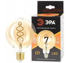Лампа светодиодная F-LED G95-7W-824-E27 spiral gold (филамент, шар спир зол, 7Вт, тепл, E27) (20/560)  Б0047663  ЭРА