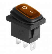 Выключатель клавишный 250V 6А (3с) ON-OFF желтый с подсветкой Mini ВЛАГОЗАЩИТА  36-2177  REXANT