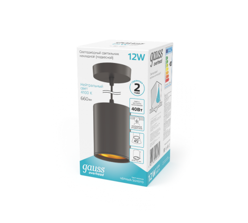 Светильник светодиодный накладной/подвесной HD042 12W (черный/золото) 4100K 79*100мм 1/20  HD042  Gauss