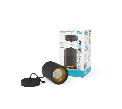 Светильник светодиодный накладной/подвесной HD042 12W (черный/золото) 4100K 79*100мм 1/20  HD042  Gauss