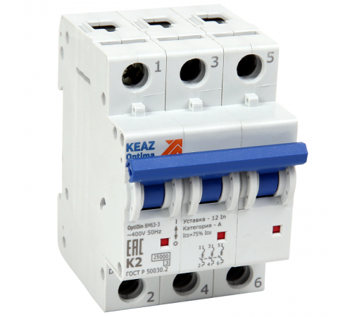 Выключатель автоматический трёхполюсный OptiDin BM63-3Z8-25-УХЛ3 342099 КЭАЗ