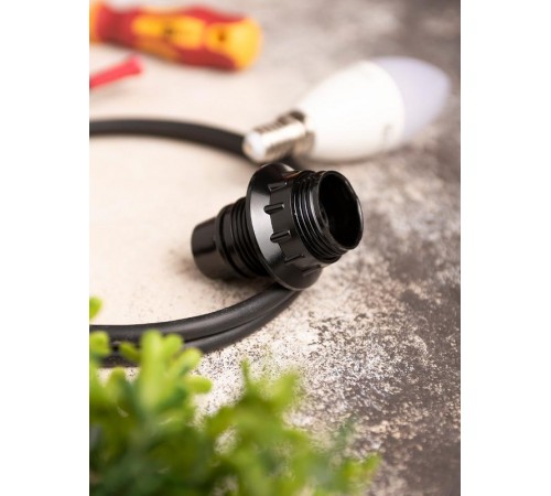 Патрон карболитовый с кольцом Е14 черный без наклейки   LHC-E14-r  EKF