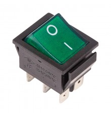 Выключатель клавишный 250V 15А (6с) ON-ON зеленый с подсветкой  36-2352  REXANT