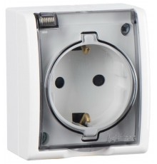 Simon 15 Белый Розетка одинарная с/з Schuko со шторками, с крышкой полупрозрачной, IP54, 16А 250В, винт. зажим  1594432-030  Simon