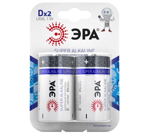 Батарейка щелочная (алкалиновая)  LR20-2BL (12/96/3168) (D)   C0038443  ЭРА