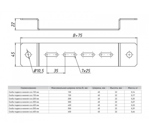 Скоба подвеса нижняя 600мм (2мм) HDZ  pn600-HDZ  EKF