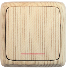 Выключатель открытой установки, одноклавишный, с индикацией, с изолирующей пластиной, цвет сосна  ВА10-114-02  HEGEL