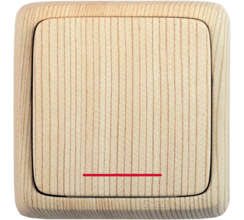 Выключатель открытой установки, одноклавишный, с индикацией, цвет сосна  ВА10-112-02  HEGEL