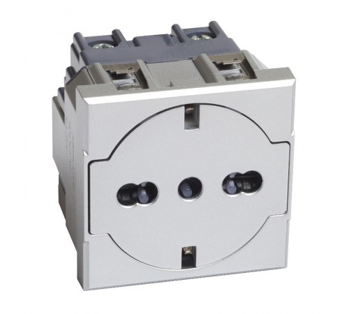 AXOLUTE. Розетка 2К+З 16А 250В, немецкого/итальянского стандартов,с плоской лицевой панелью. Цвет Алюминий  HC4140/16F  Legrand