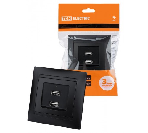 Розетка 2USB порт 2,1А 5В графит "Лама"  SQ1815-0641  TDM