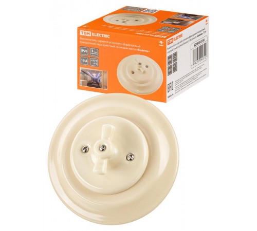 Выключатель скрытой установки фарфоровый поворотный с ручкой (бантик) 10А сл. кость "Болонь"  SQ1820-0320  TDM