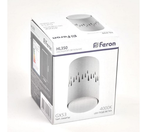 Светильник потолочный под лампу макс 12W, 230V, GX53 и подсветка 4000K, белый HL350  41453  FERON