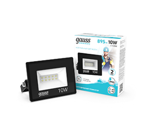 Прожектор светодиодный Elementary 10W 845lm 4000К 200-240V IP65 черный LED 1/20  613100210  Gauss