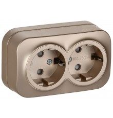 GLORY Розетка 2-местная с з/к/ш о/у 16А РСш22-3-ХШм шампань матовый  ERH24-K37M-16  IEK