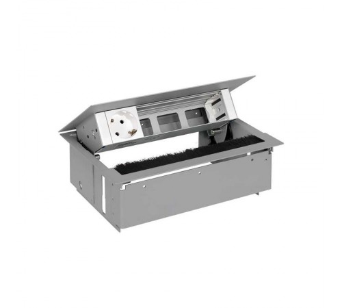 Simon S400 Врезной розеточный блок с крышкой, ввод щетка, 1x2P+E, 3 пустых модуля, алюминий, Simon 400  44401000-133  Simon