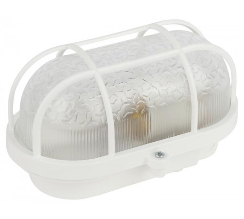 Светильник пылевлагозащищенный под лампу для ЖКХ НБП 01-60-002 с решеткой Евро пластик/стекло IP53 E27 max 60Вт 184х115х90 овал белый  Б0052015  ЭРА