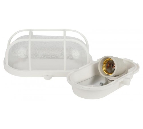 Светильник пылевлагозащищенный под лампу для ЖКХ НБП 01-60-002 с решеткой Евро пластик/стекло IP53 E27 max 60Вт 184х115х90 овал белый  Б0052015  ЭРА