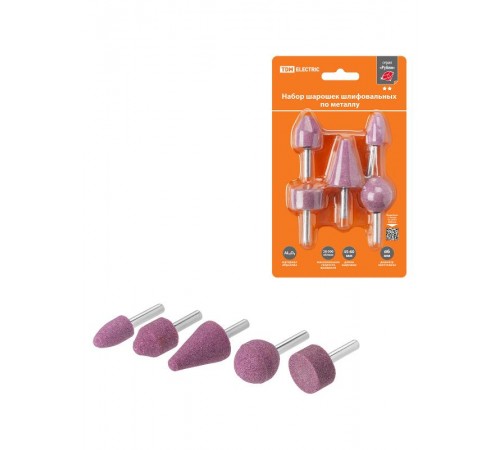 Набор шарошек шлифовальных, абразивных,  6 мм, L 45-60 мм, оксид алюминия, 5 шт, "Рубин"   SQ1097-0505  TDM