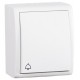 Simon 15 Белый Выключатель 1-кл кнопочный с символом "звонок" с подсветкой, IP54, 10А 250В, винт. зажим  1594160-030  Simon