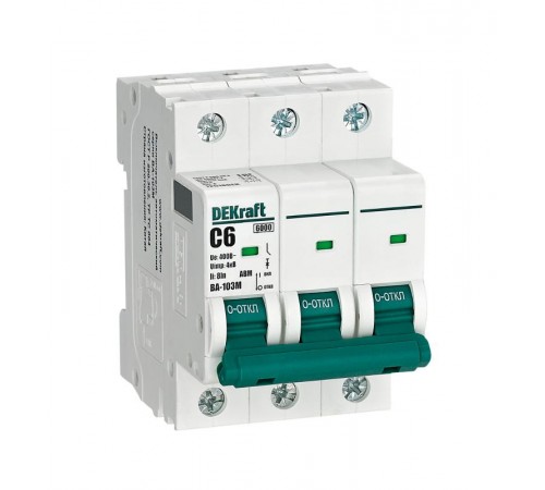 Выключатель автоматический без теплозащиты трехполюсный ВА-103М 3P 6А характеристика C 6кА  12518DEK  Dekraft