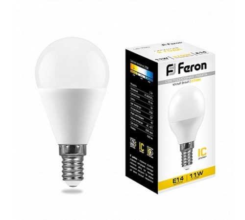 Лампа светодиодная LB-750 (11W) 230V E14 2700K G45  25946  FERON