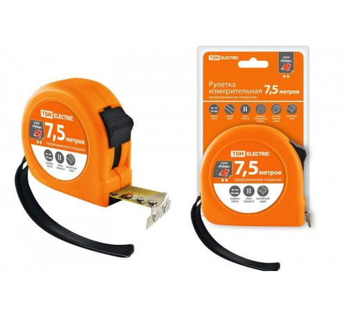 Рулетка, длина 7.5 м, стальная лента, ширина 25 мм, прорезиненное покрытие, магнит, "Рубин"  SQ1018-0107  TDM