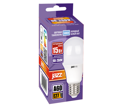 Лампа светодиодная специальная PLED-A60 15W E27 5000K 1300Lm 90-260V (расшир диапазон напряжения)  .5040151  Jazzway