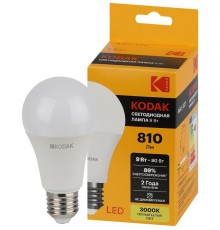 Лампа светодиодная A60-9W-830-E27 9Вт груша теплый белый свет  Б0057602  Kodak