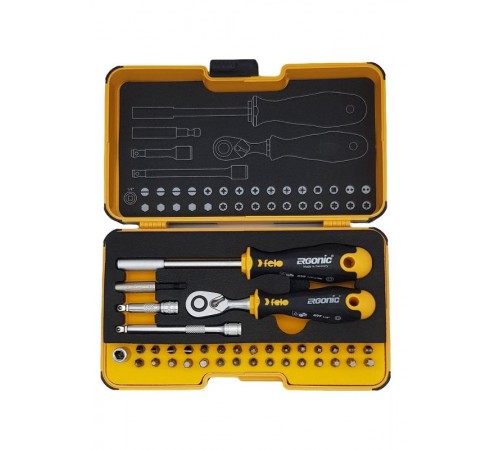 Набор бит с трещоткой и отвертка с держателем бит ERGONIC в кейсе, 36 шт  05783606  Felo
