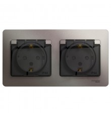 Glossa Платина Розетка 2-ая с з/к, со шторками (в сборе), IP44  GSL001247  SE