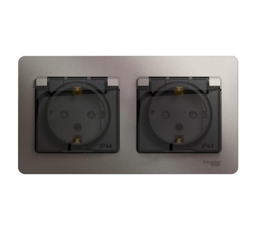 Glossa Платина Розетка 2-ая с з/к, со шторками (в сборе), IP44  GSL001247  SE