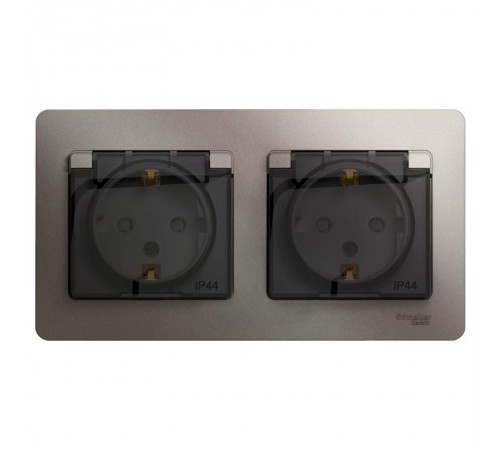 Glossa Платина Розетка 2-ая с з/к, со шторками (в сборе), IP44  GSL001247  SE