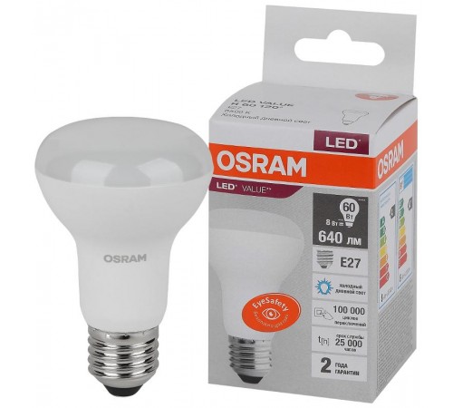 Лампа светодиодная LED Value R63 8W/865 230V E27 10X1       4058075581944  OSRAM
