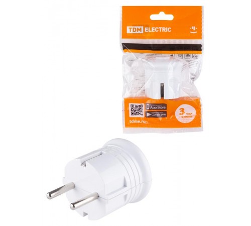 Вилка с/з круглая белая 10А 250В  SQ1806-0199  TDM