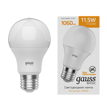 Лампа светодиодная   Basic A60 11,5W 1060lm 3000K E27 LED 1/10/50  1023212  Gauss