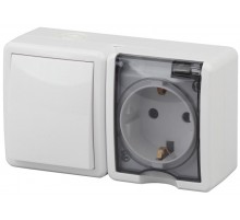 Блок розетка+выключатель 11-7401-01 IP54, 16АХ(10AX)-250В, ОУ, Эксперт, Белый Б0020733  ЭРА