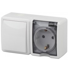 Блок розетка+выключатель 11-7401-01 IP54, 16АХ(10AX)-250В, ОУ, Эксперт, Белый Б0020733  ЭРА