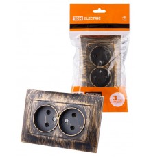 Розетка двойная 2П 10А 250В старинная бронза "Лама"  SQ1815-0765  TDM