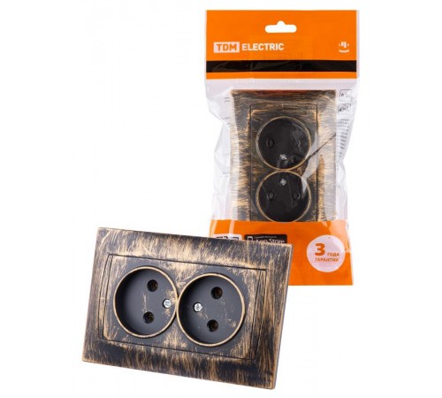 Розетка двойная 2П 10А 250В старинная бронза "Лама"  SQ1815-0765  TDM