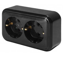 Розетка 2-местная с заземляющим контактом, 250В, 16А, IP20, PST16-31-20 (RA 16-238-Ч), черный  39696  STEKKER