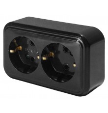 Розетка 2-местная с заземляющим контактом, 250В, 16А, IP20, PST16-31-20 (RA 16-238-Ч), черный  39696  STEKKER