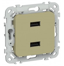 FLITE Розетка USB A+A 2,1А РЮ-2-ФлО оливковый  FI-U21-D31-K26  IEK