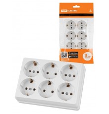 Розетка шестиместная 2П+3 открытой установки IP20 16A белая "Ладога"  SQ1801-0142  TDM