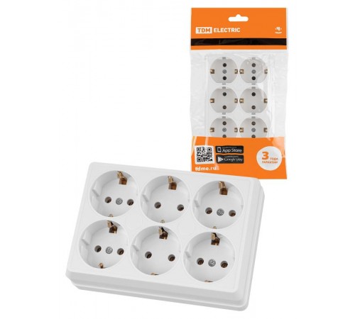 Розетка шестиместная 2П+3 открытой установки IP20 16A белая "Ладога"  SQ1801-0142  TDM