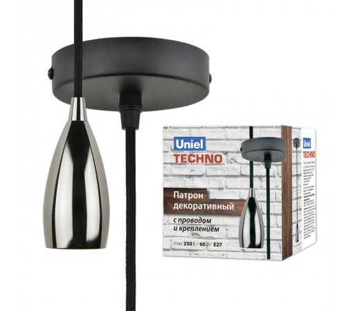 Патрон декоративный DLC-T-S32/E27 TS/1M/BL PEARL BLACK "Techno", с проводом (1м) и креплением. алюминий, цвет черный жемчуг  UL-00005289  Uniel