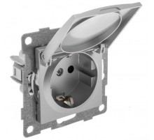 Ugra Розетка 1-ой с/з с з/ш и крышкой, СУ , 16А, 250В, серебро  С11Р91-004  GUSI Electric