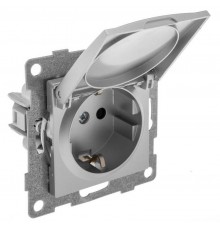 Ugra Розетка 1-ой с/з с з/ш и крышкой, СУ , 16А, 250В, серебро  С11Р91-004  GUSI Electric